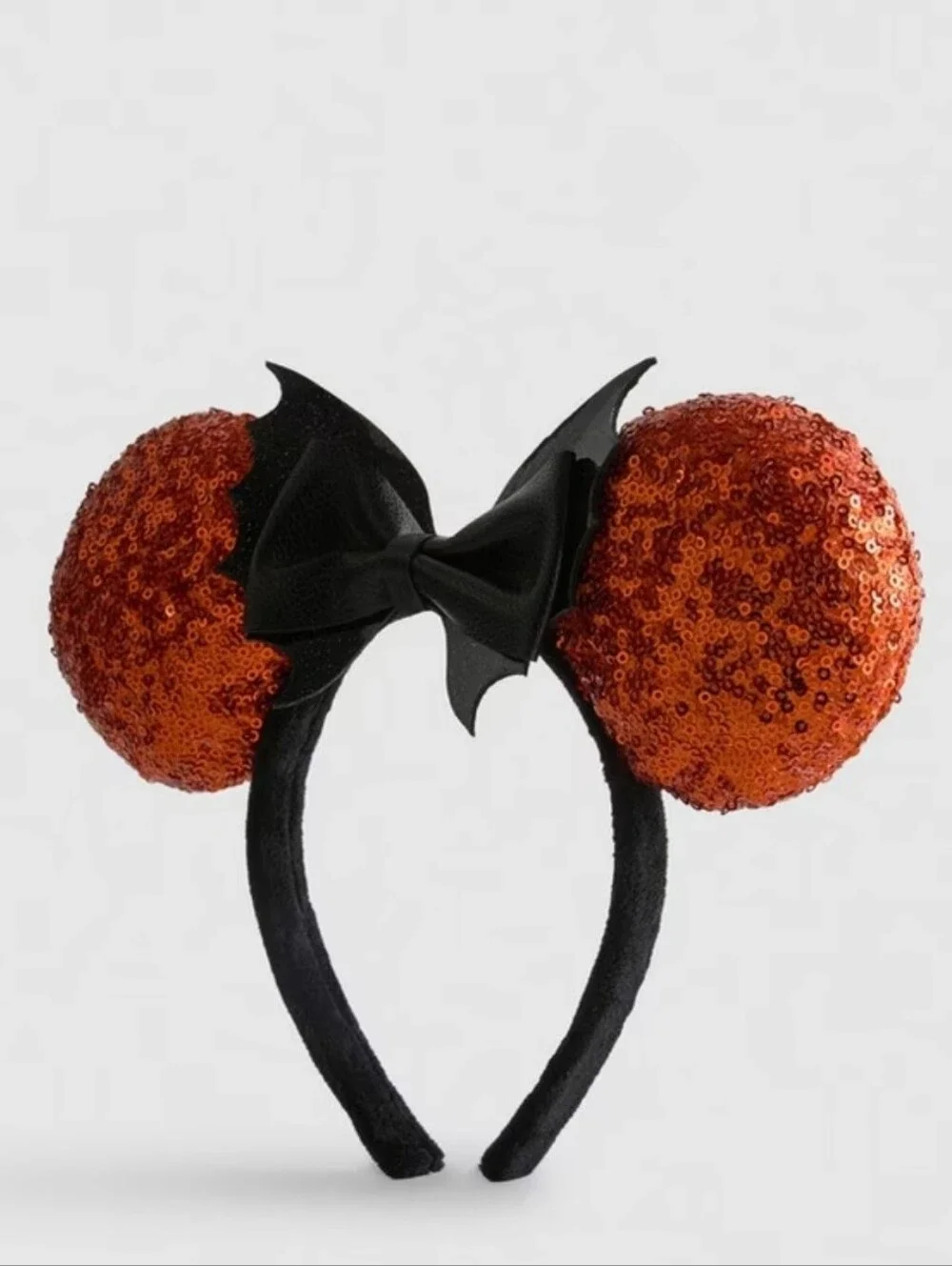 Disney Sequin Pumpkin Orange Minnie Ear Headband with Black Bow Primark